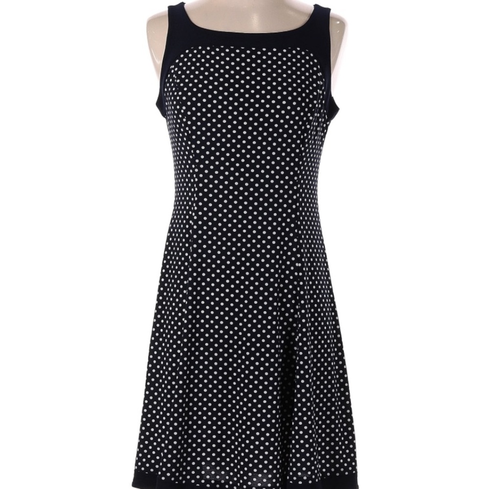 Ann Klein Elegant Navy and White Polka Dot Dress